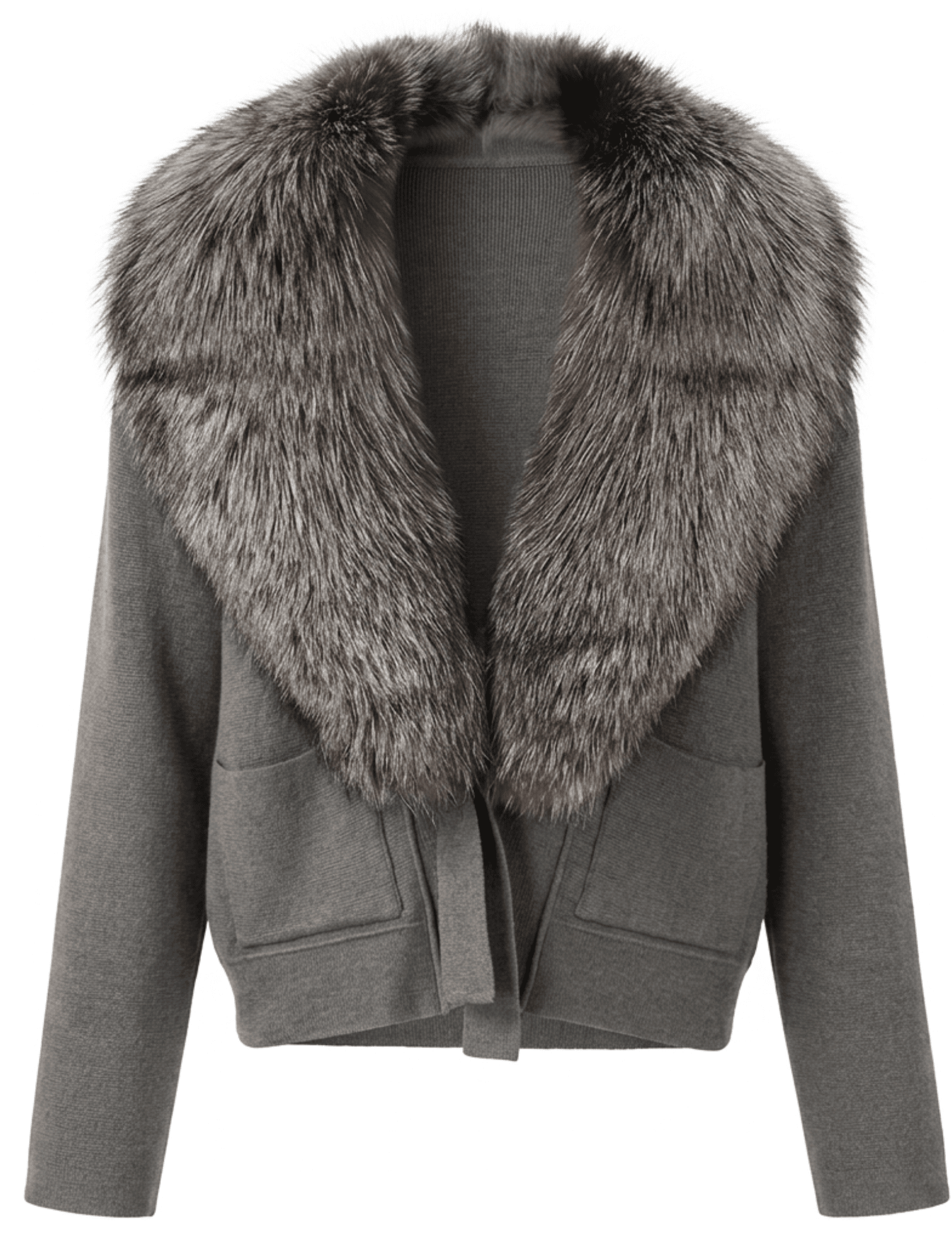 Steven Dann Maya Fox Fur Collar Cardigan | Grey & Silver