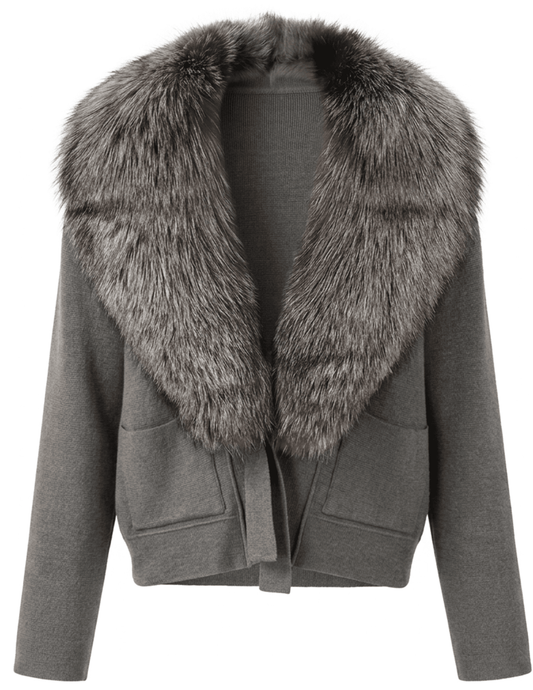 Steven Dann Maya Fox Fur Collar Cardigan | Grey & Silver