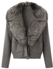Steven Dann Maya Fox Fur Collar Cardigan | Grey & Silver