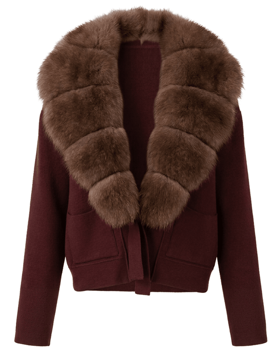 Steven Dann Maya Wine & Sable Fox Fur Cardigan