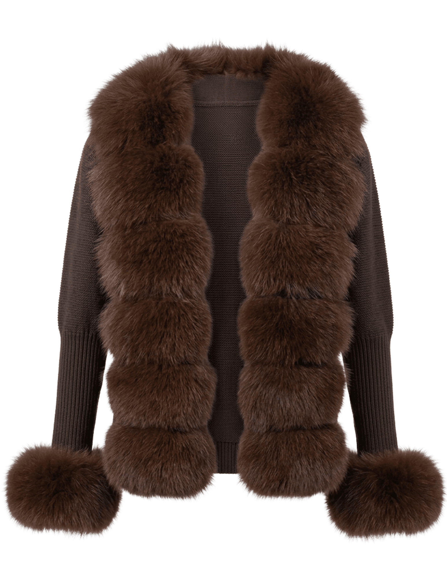 Steven Dann Mila Fox Trim Cardigan in Brown & Chocolate