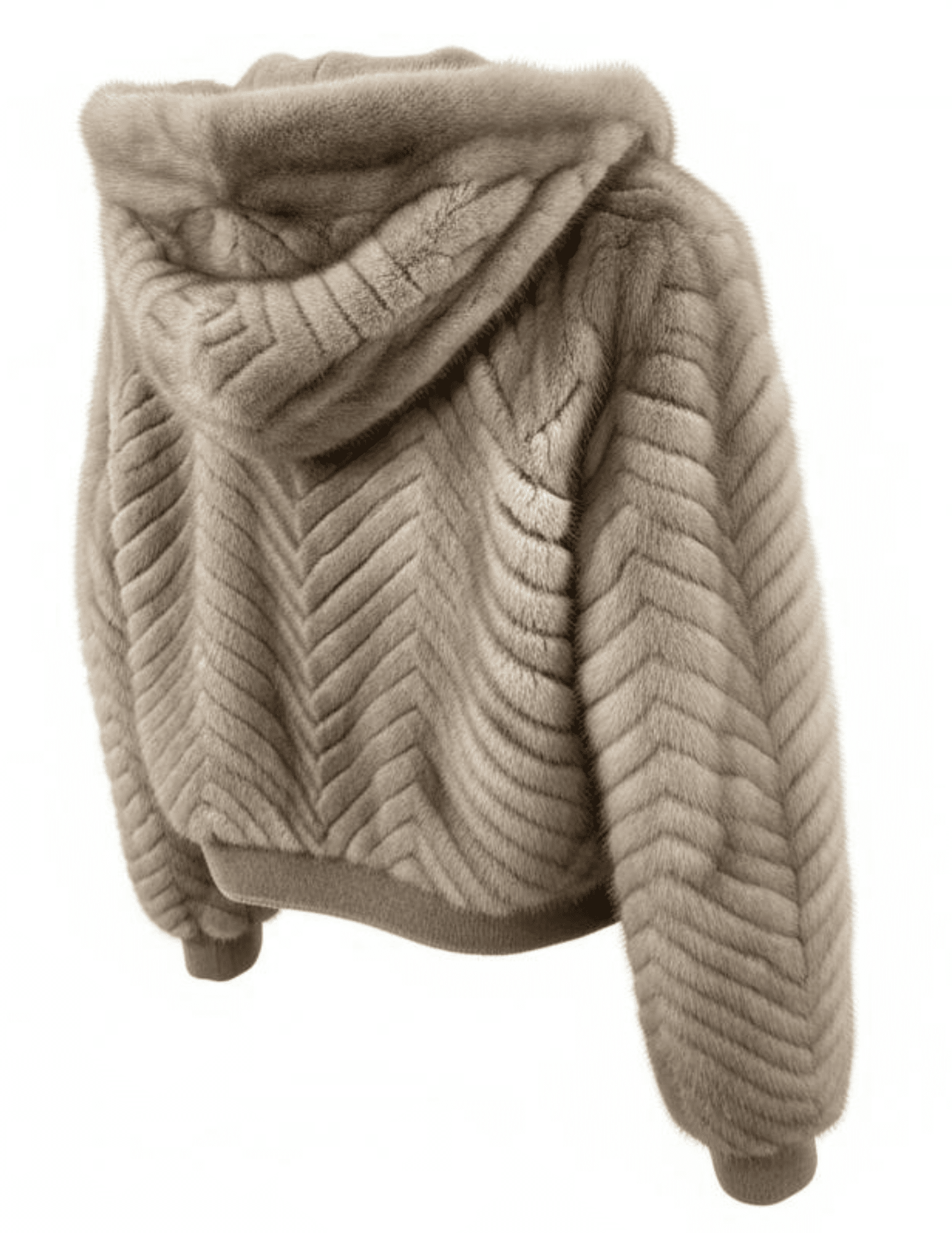 Side view of luxury silver blue mink chevron jacket with cropped fit by Steven Dann