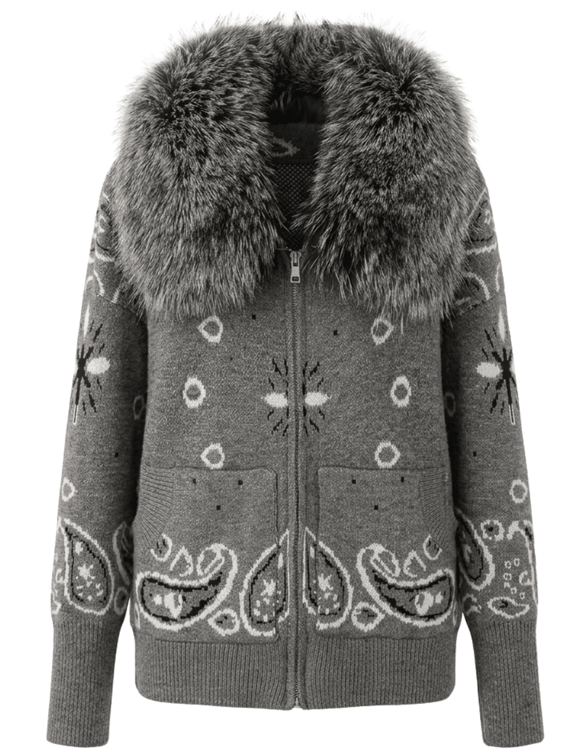 Steven Dann Nora Fox Collar Bandana Sweater in silver