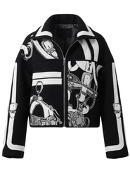 Steven Dann Parker black and white wool-blend jacket featuring buckle print, embroidered panels and zip-front closure