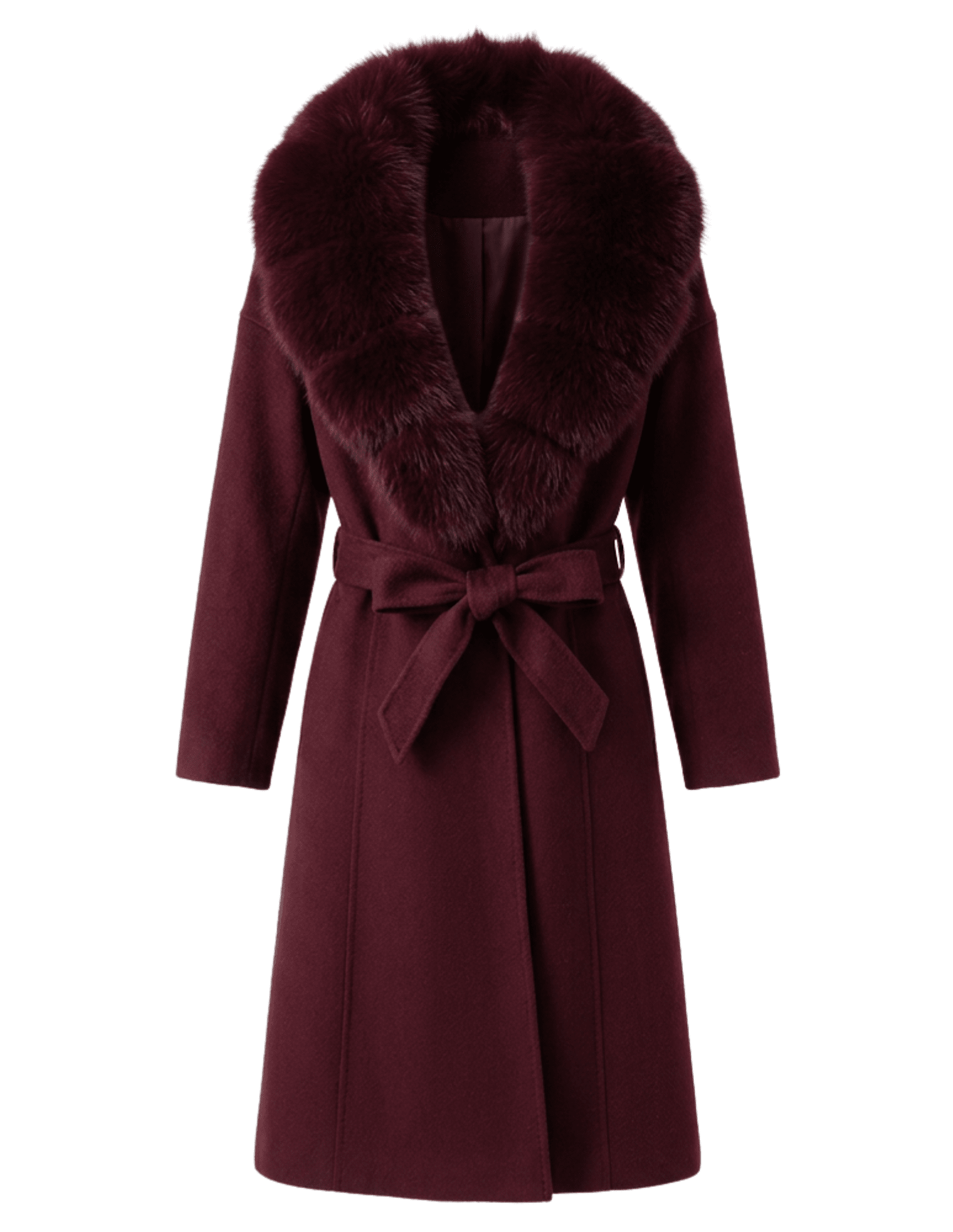Steven Dann Rhea Fox Fur Collar Wool Coat in Wine Red