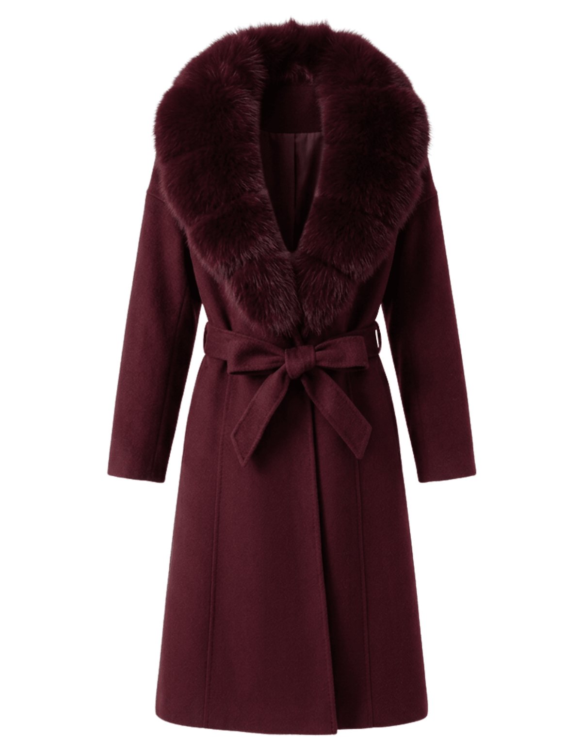 Steven Dann Rhea Fox Fur Collar Wool Coat in Wine Red