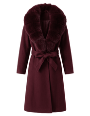 Steven Dann Rhea Fox Fur Collar Wool Coat in Wine Red