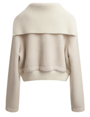 Back view of Steven Dann Shearling Knit Collar Jacket in white with removable knit collar.