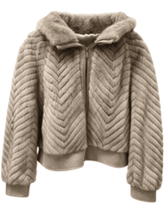 Luxury silver blue mink chevron jacket with cropped fit by Steven Dann