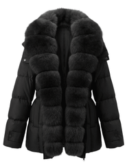 Steven Dann Sophie Fox Down Puffer Coat in Black
