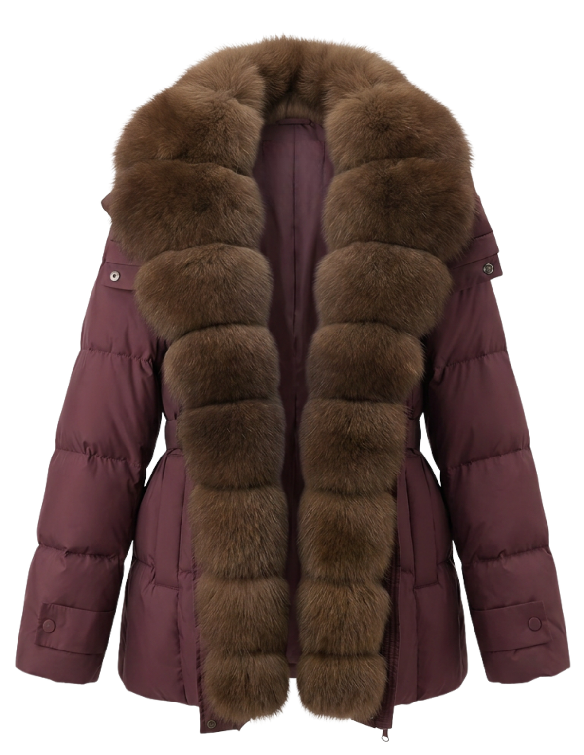 Steven Dann Sophie Fox Down Puffer Coat Wine & Sable