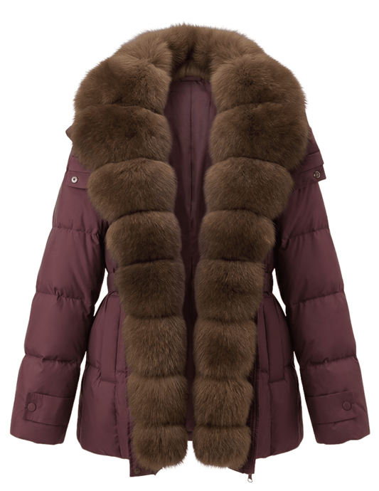 Steven Dann Sophie Fox Down Puffer Coat Wine & Sable