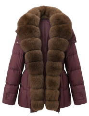 Steven Dann Sophie Fox Down Puffer Coat Wine & Sable