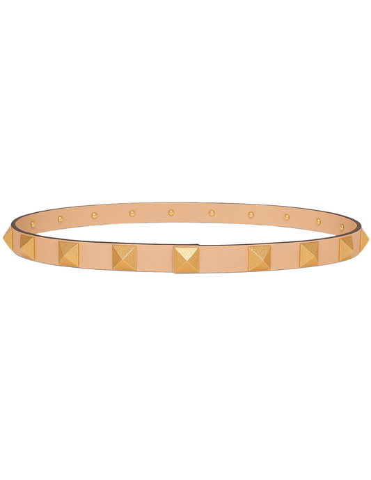 Steven Dann studded leather belt in nude with gold tone studs designer accessory