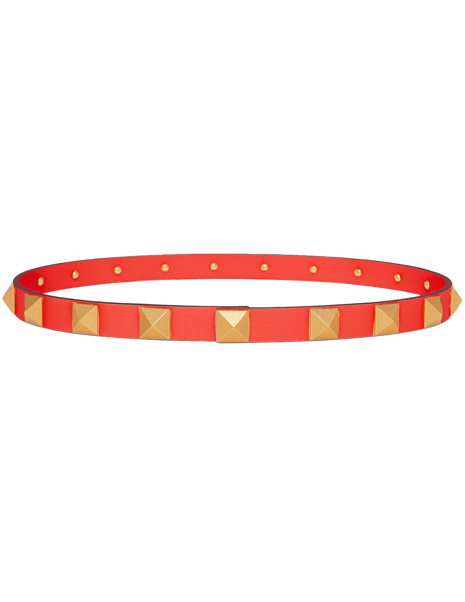 Steven Dann studded leather belt in red with gold tone studs designer accessory