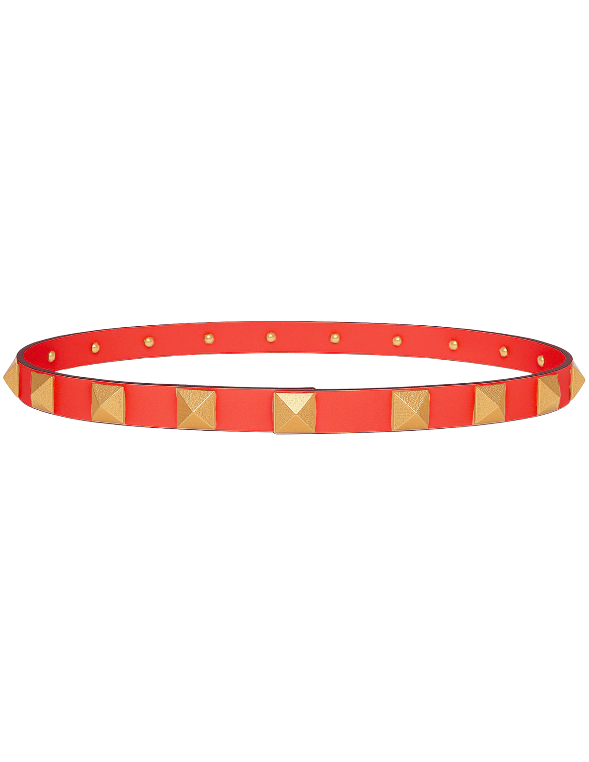 Steven Dann studded leather belt in red with gold tone studs designer accessory