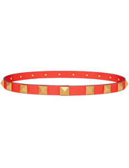 Steven Dann studded leather belt in red with gold tone studs designer accessory