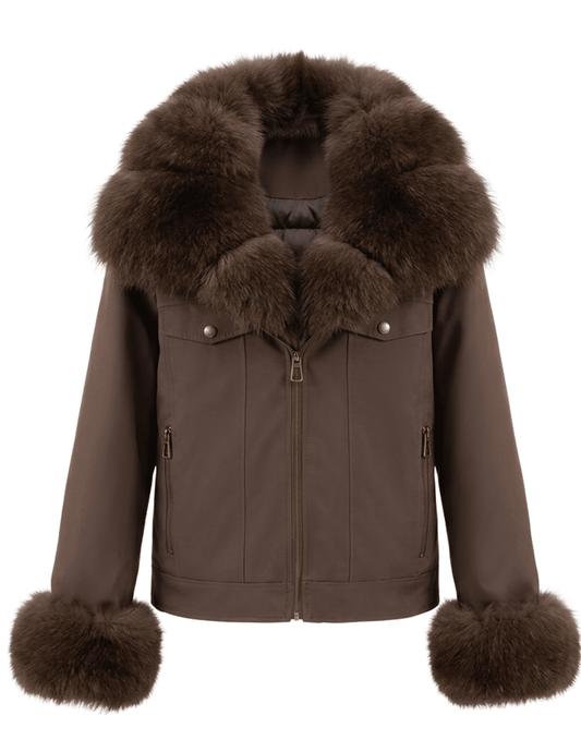 Steven Dann Valerie Fox Collar Down Jacket Coffee closed
