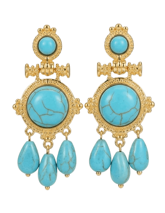 Gold ornate turquoise dangle earrings