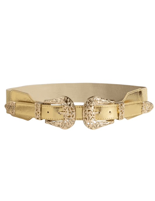 ustin Blaze Double Buckle Stretch Belt in gold