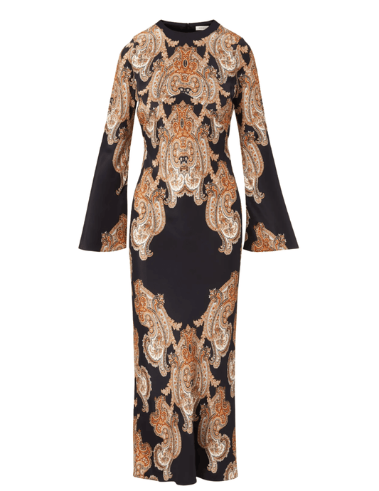 Veronica Beard Lupita Long Sleeve Midi Dress in black multi paisley print