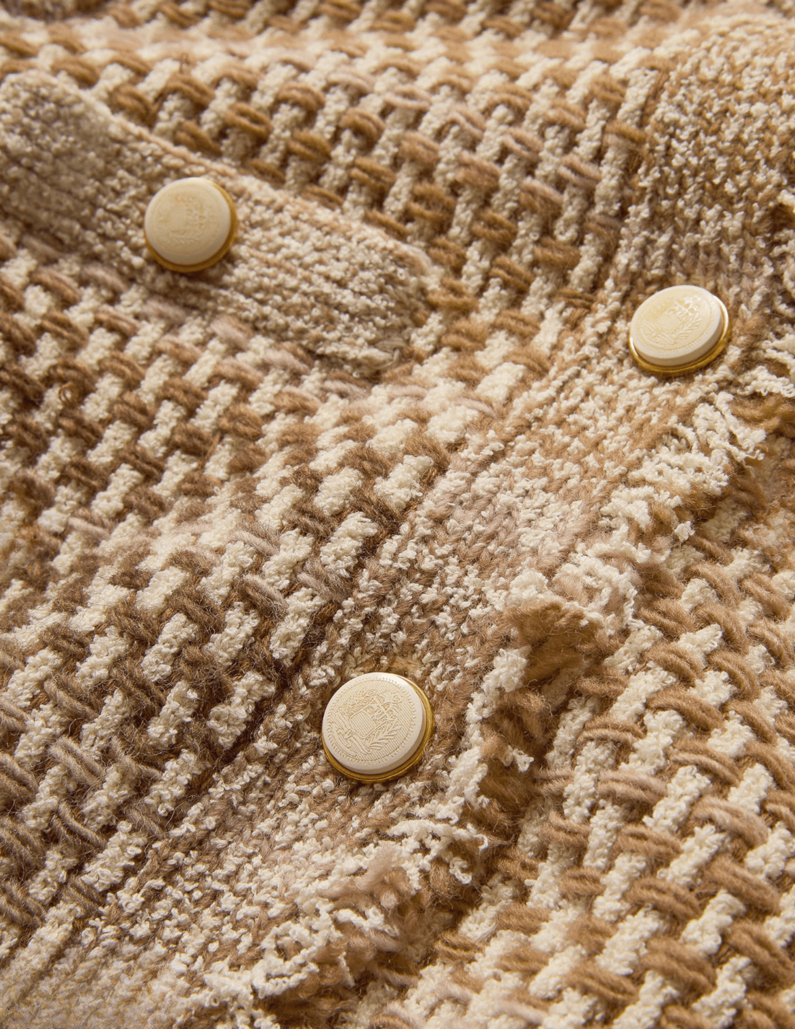 Veronica Beard Sariyah Knit Collarless Jacket in desert khaki multi button details