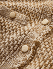 Veronica Beard Sariyah Knit Collarless Jacket in desert khaki multi button details