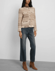 Veronica Beard Sariyah Knit Collarless Jacket in desert khaki multi