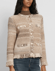 Veronica Beard Sariyah Knit Collarless Jacket in desert khaki multi