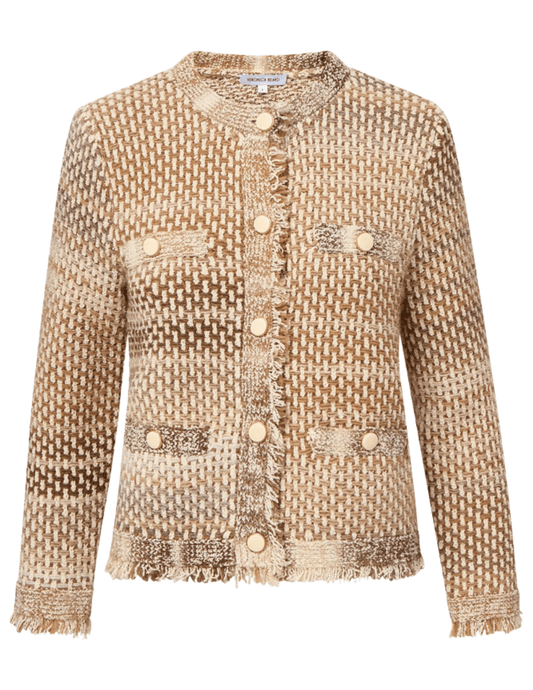 Veronica Beard Sariyah Knit Collarless Jacket in desert khaki multi