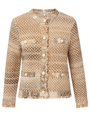 Veronica Beard Sariyah Knit Collarless Jacket in desert khaki multi