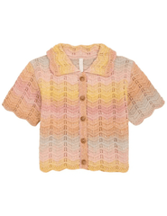 Zimmermann Tallow Kid's Chevron Knit Top in Multi Ombre with button front and scalloped hem