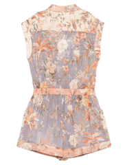 Back view of Zimmermann Tallow Kid's Pocket Playsuit in Spliced with utility silhouette