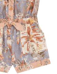 Zimmermann Tallow Kid's Pocket Playsuit patch pockets and bow detail in Spliced print