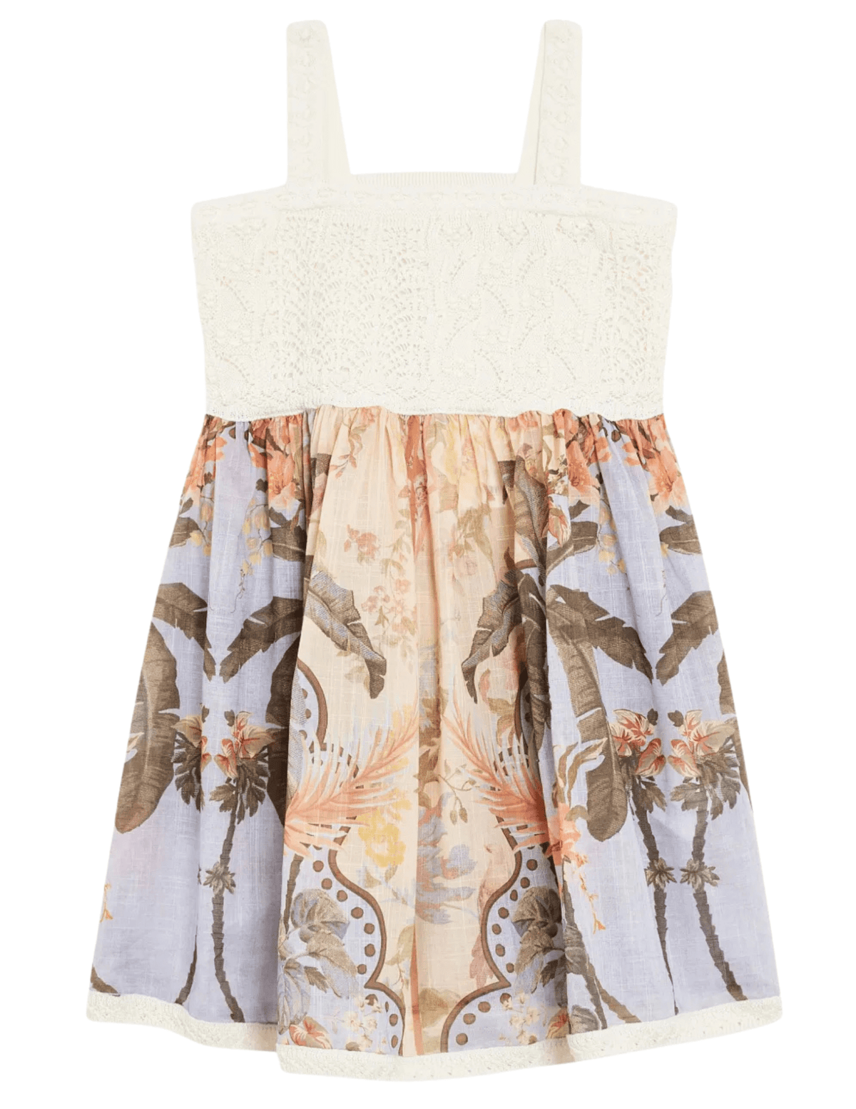 Zimmermann Wylie Kid's Knit Top Dress in Ivory Multi with knit bodice and printed skirt