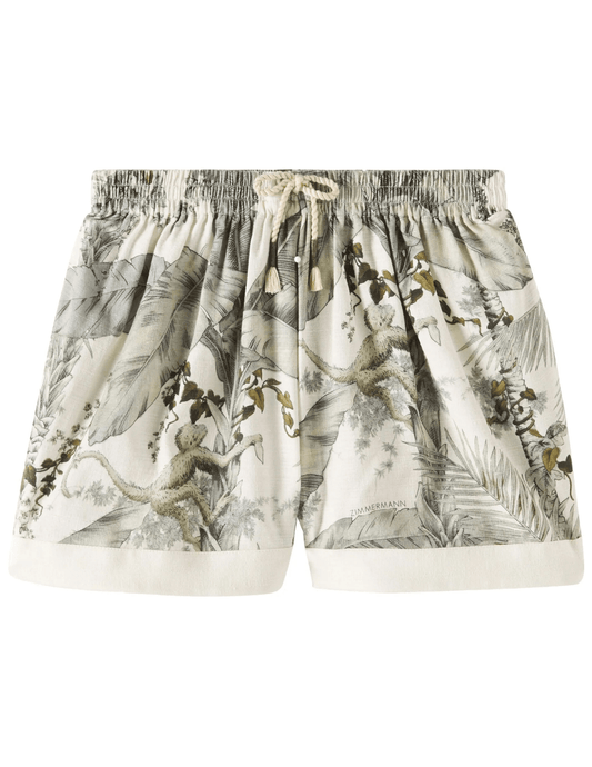 Zimmermann Wylie Kid's Relaxed Shorts in Sage Palm – cotton shorts with palm print