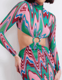 PatBO Wave Printed Tulle Maxi Dress