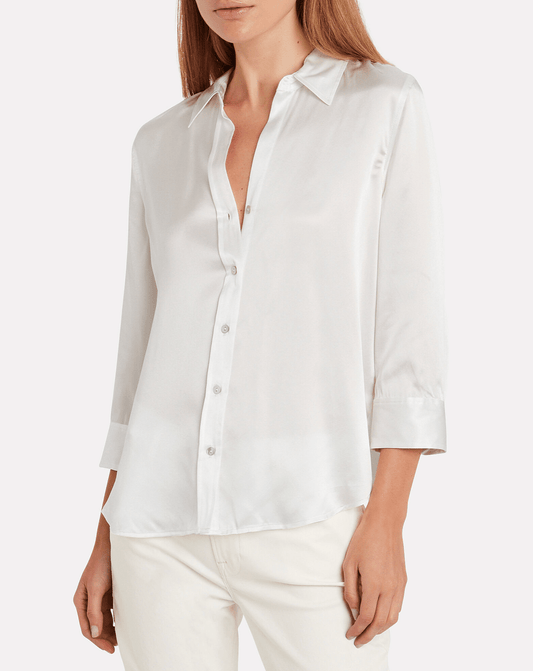 Front view of L’AGENCE Dani Three Quarter Sleeve Blouse in ivory silk charmeuse