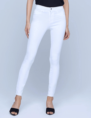 Model wearing L’AGENCE Marguerite High-Rise Skinny Jeans in White – high-rise skinny fit