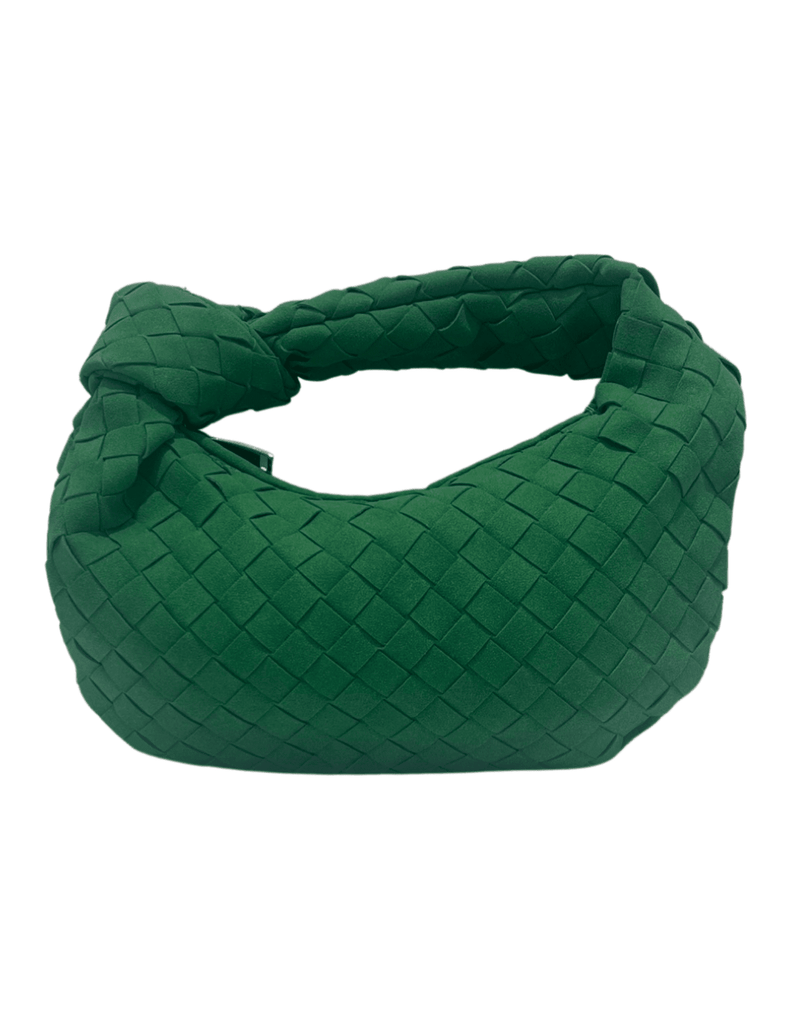 SVNX braided cotton cross body bag with wooden handle in green